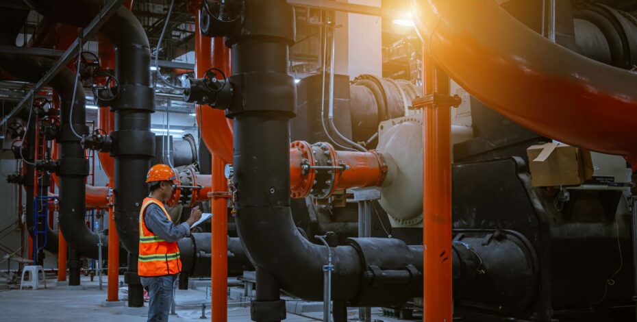 An engineer inspecting an industrial plant